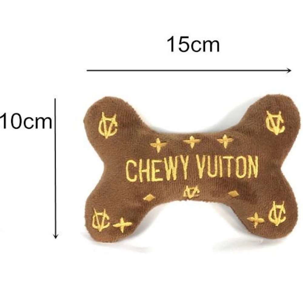 Dog Toy Squeaky Chewy "Chewy Vuiton" Designer Theme Bone Plush w/ Embroi… - Picture 3 of 3